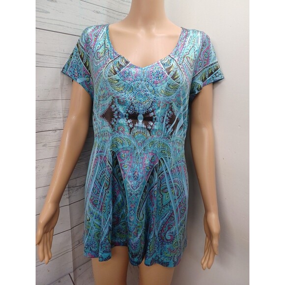 Unity World Wear Women's Bohemian Top M Boho Tribal V-Neck Embellished Blouse - Picture 1 of 10